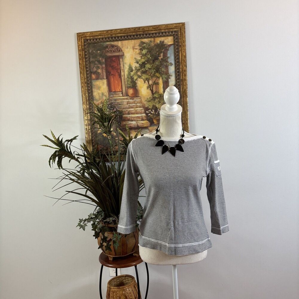 LRL Lauren Jeans Co. Ralph Lauren Women Size Medium Striped‎ 2/3 Sleeve